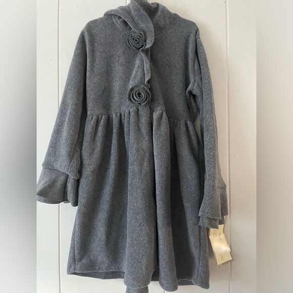 NWT Beautiful American Widgeon Gray Long Fleece Coat With Flowers Size 7 - Picture 1 of 10